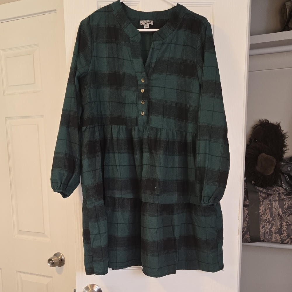 J for Justify Green And Black Plaid Dress 1X